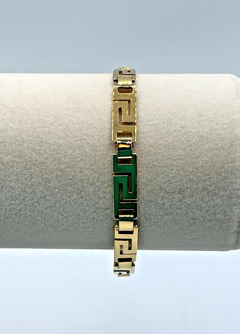 Gold Tone Greek Bar Link 7″ Bracelet 1/4″ Wide w/ Box Clasp Unbranded Fashion