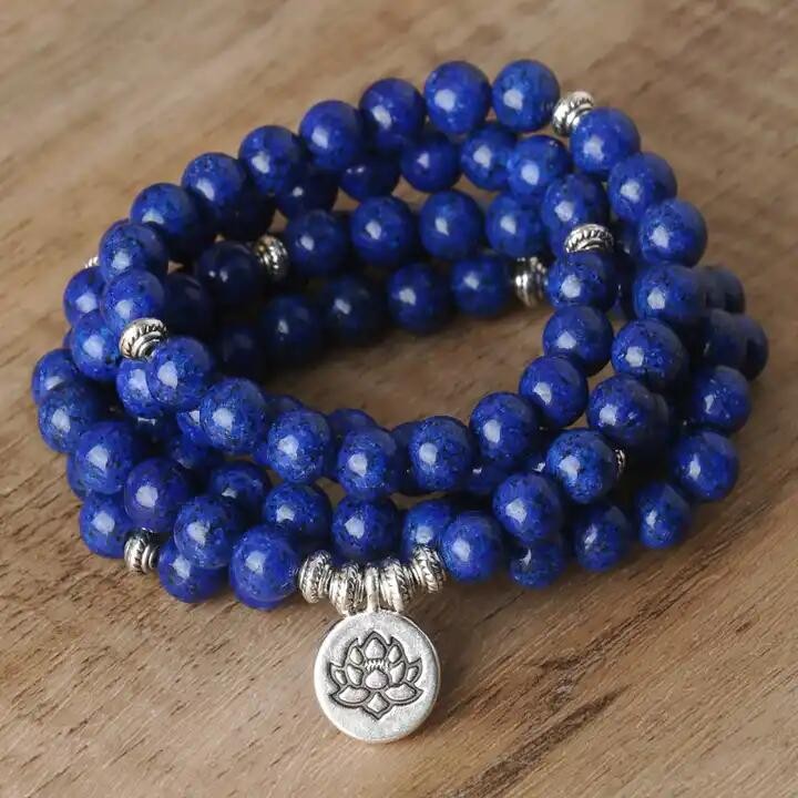 108 Mala Beads Prayer Lapis Lazuli Necklace Multi Strands Healing Yoga Unique