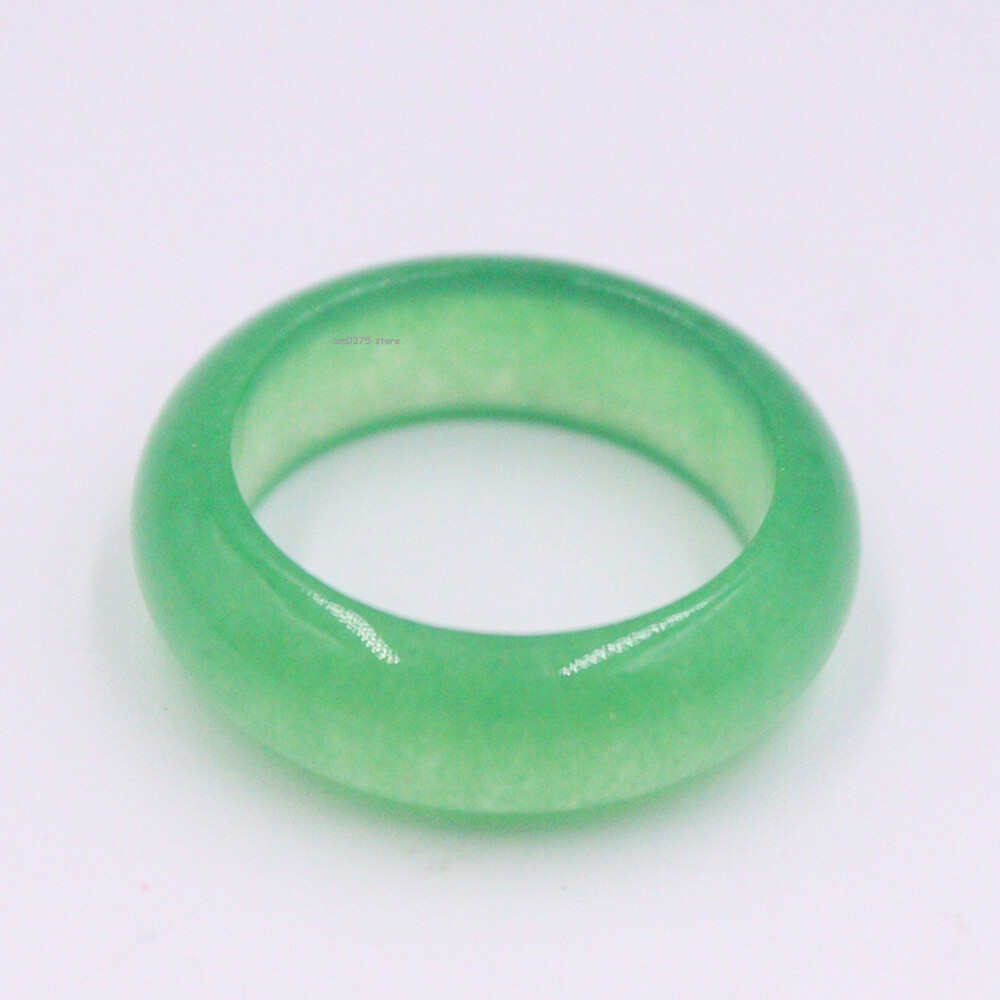 Chinese Light Green Jadeite Jade Ring Band Handmade Heating Jade US Size 8.25