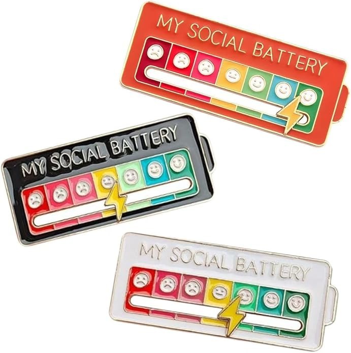 Social Battery With Moveable Hand Gold Plated Enamel Pin – Excellent Condition