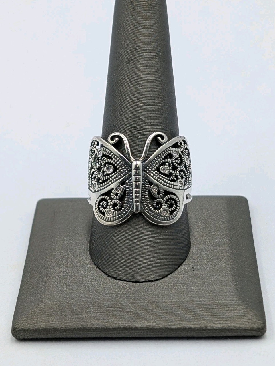Nevada Silver Mines Sterling 925 CZ Cutout Butterfly Split Shank Ring – Sz 10.5