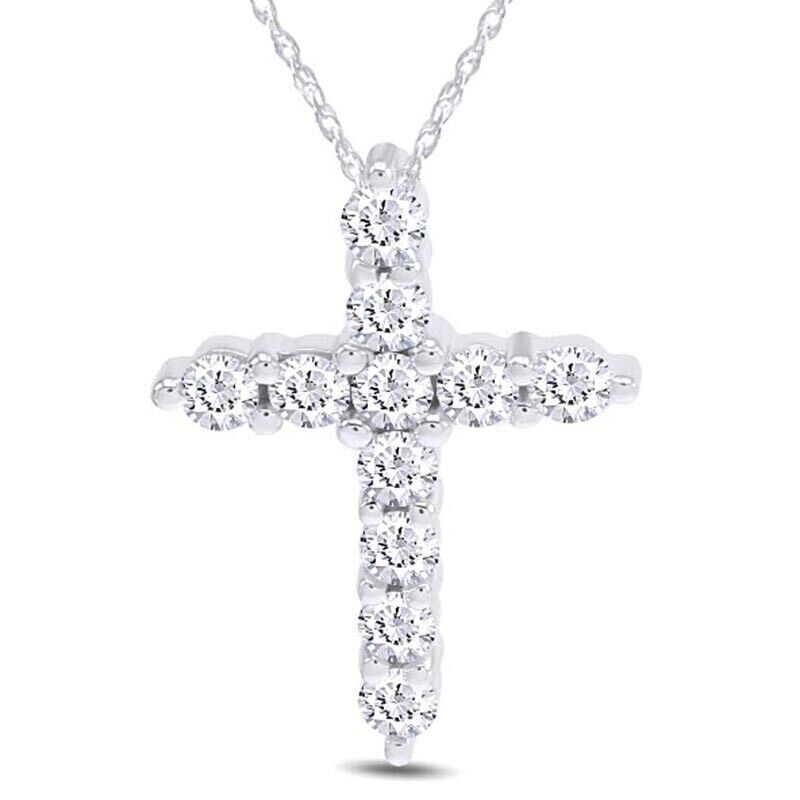 Cross Pendant 18″ Necklace Simulated Diamond in 925 Sterling Silver