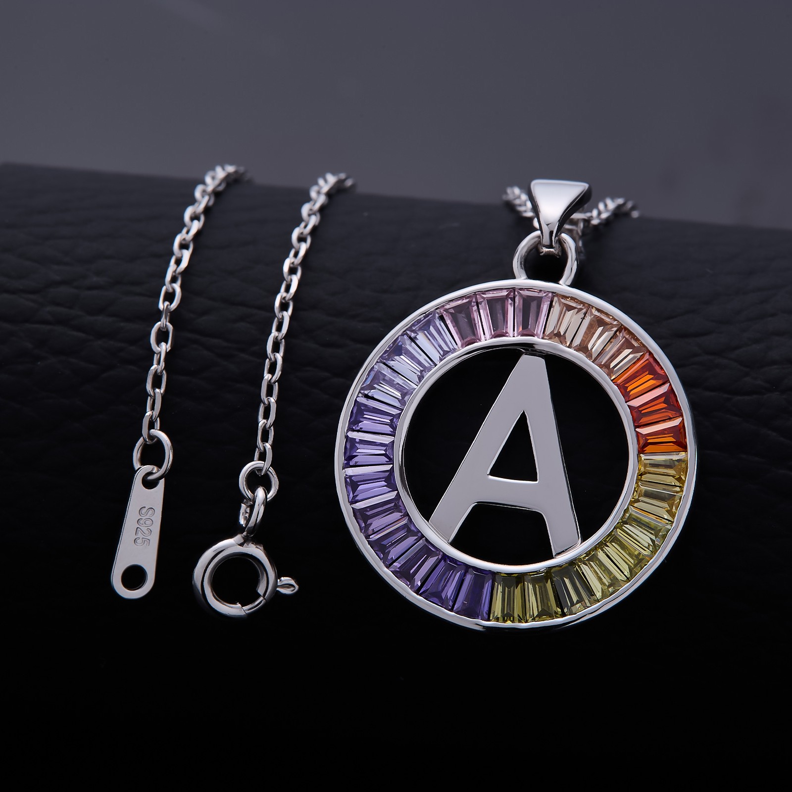 A-Z Letters Necklace Initial Pendant 925 Silver 5A Cubic Zirconia Necklace Chain