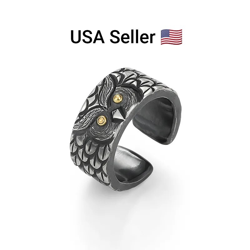 New Vintage Silver Owl Animal Punk Hip Hop Adjustable Open Rings Unisex Jewelery