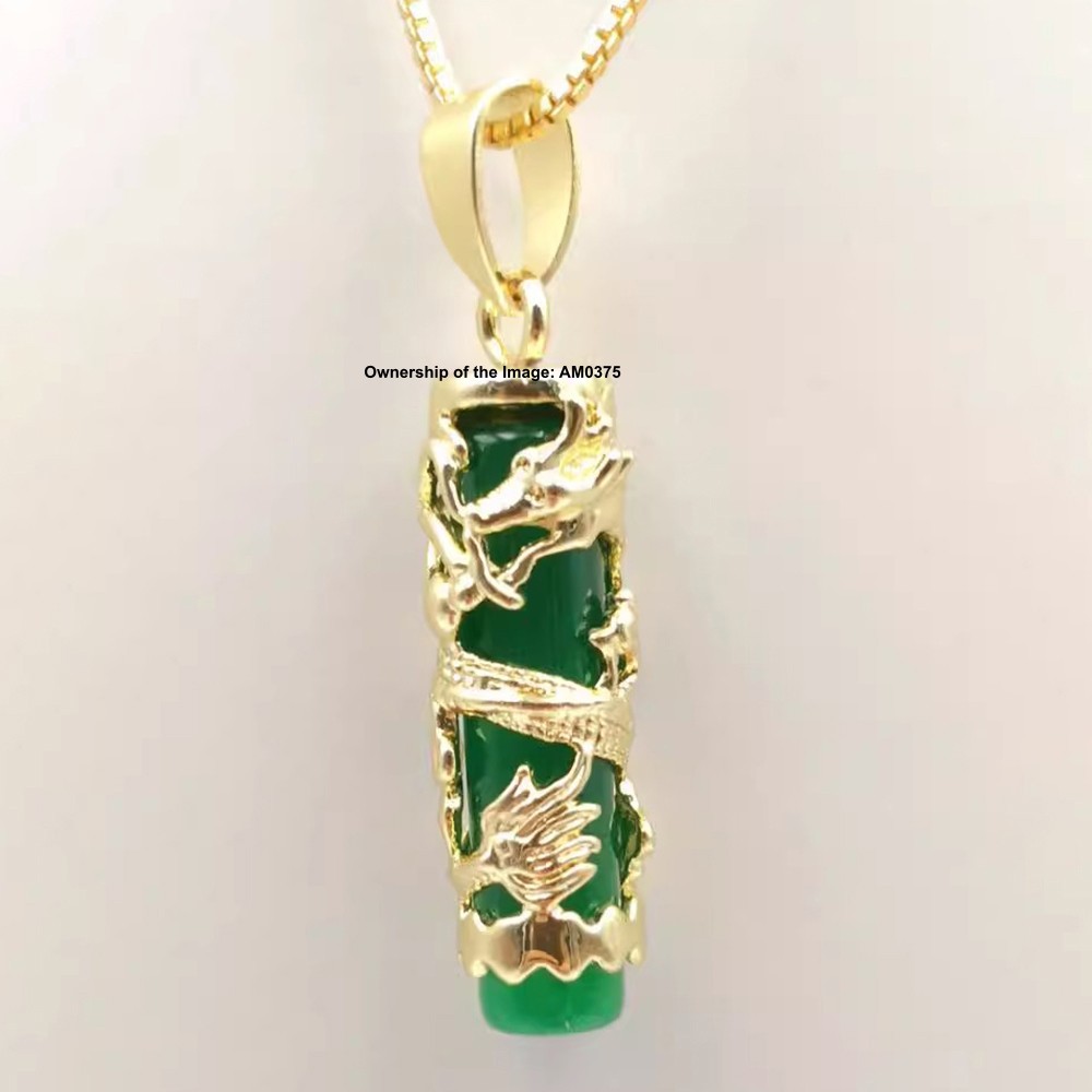NEW Yellow Alloy Heating Jade Pendant Women Men Green Jade Dragon Pillar Pendant