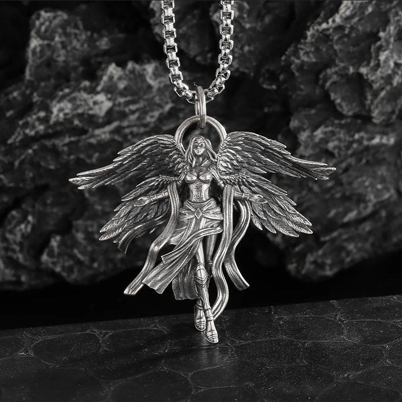 Heavenly Seraphim Jewelry Vintage Silvery Sexy Goddess Angel Pendant Necklace