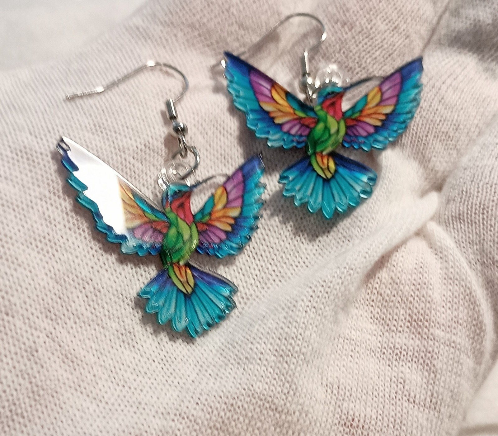 Acrylic Colorful Hummingbird Earrings Dangle Birds 32mm *New*