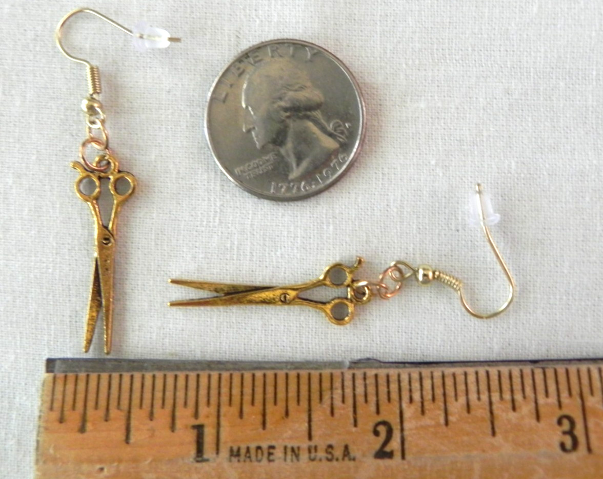Small Scissors Barber Shears Earrings Gold tone Stylist Hairdresser Dangle drop