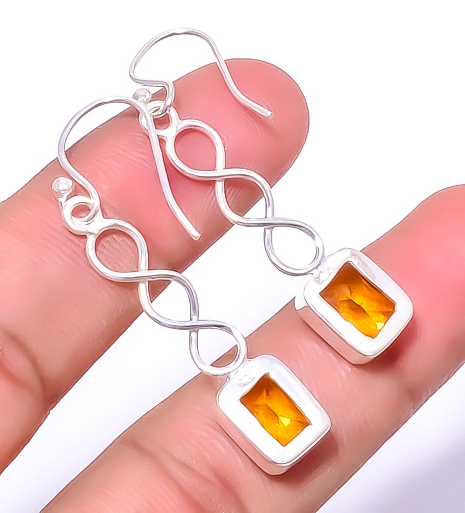 Citrine Gemstone 925 Silver Plated Spiral Earring 1.79″ A317