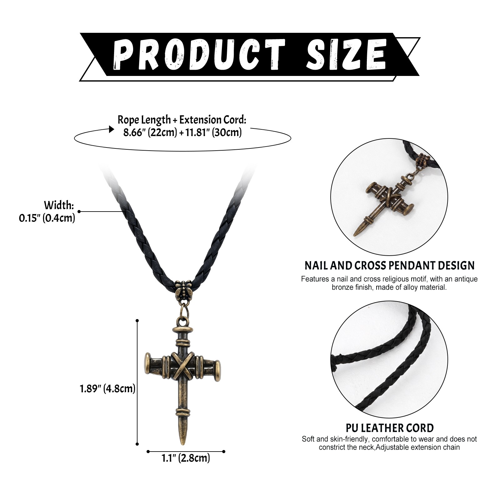 Men’s Retro Tribal Viking Axe PU Leather Cord Necklace for Punk Street Wear