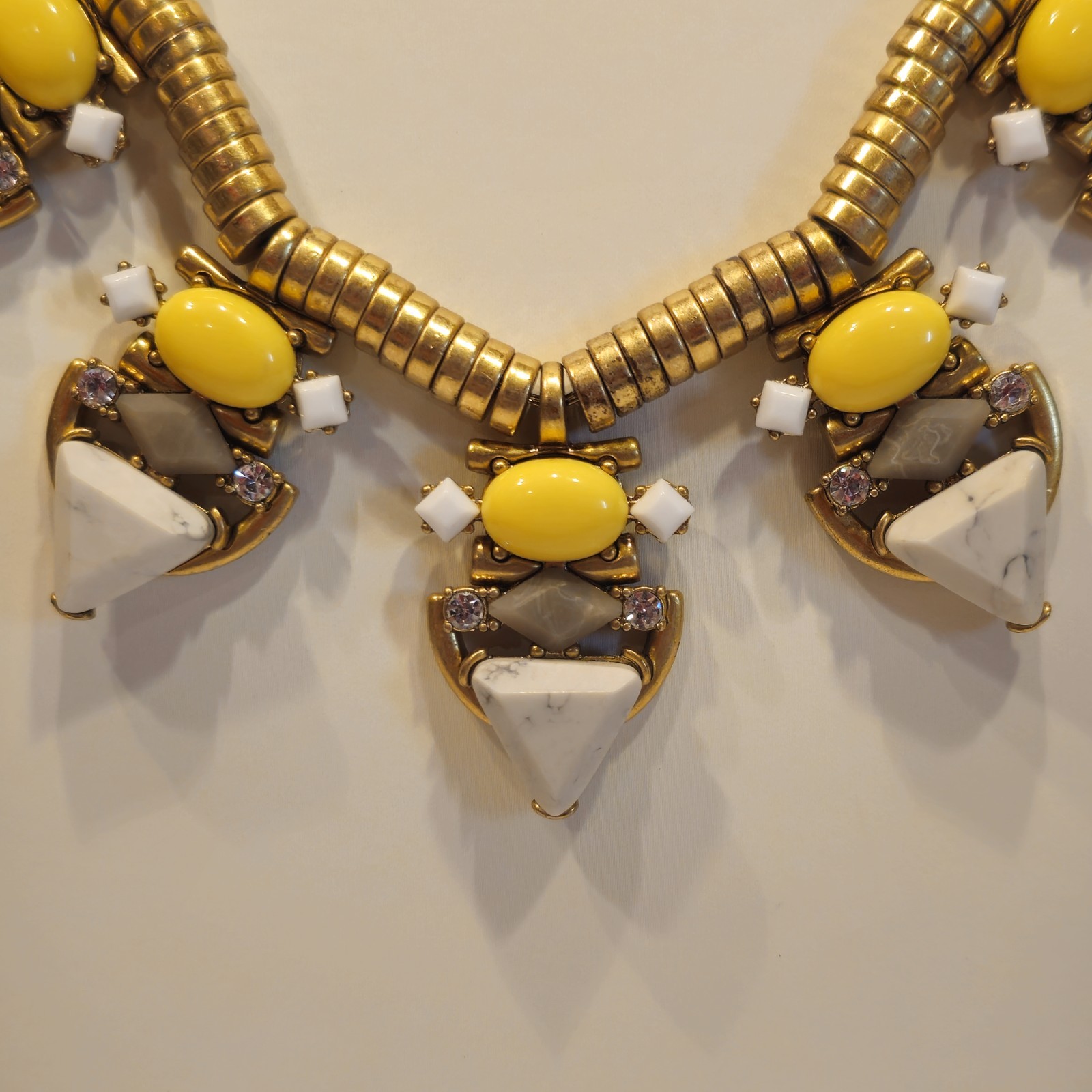 Runway Pavilion Yellow Chunky Acrylic Metal & Rhinestone Statement Necklace