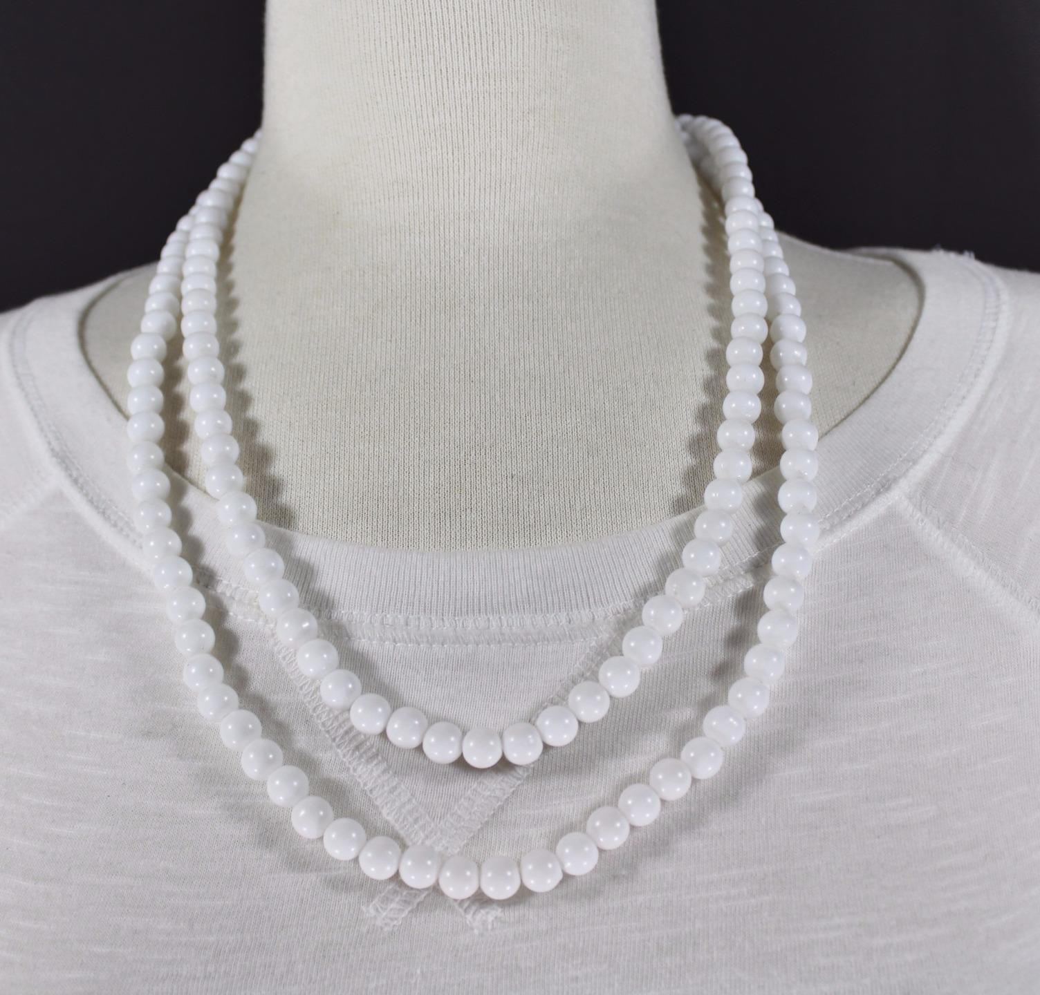 White super extra long bead 44″ necklace beaded wrap double look