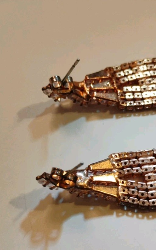 Rose Gold Tone Tassle Gemstone Drop 4″ Earrings 201M