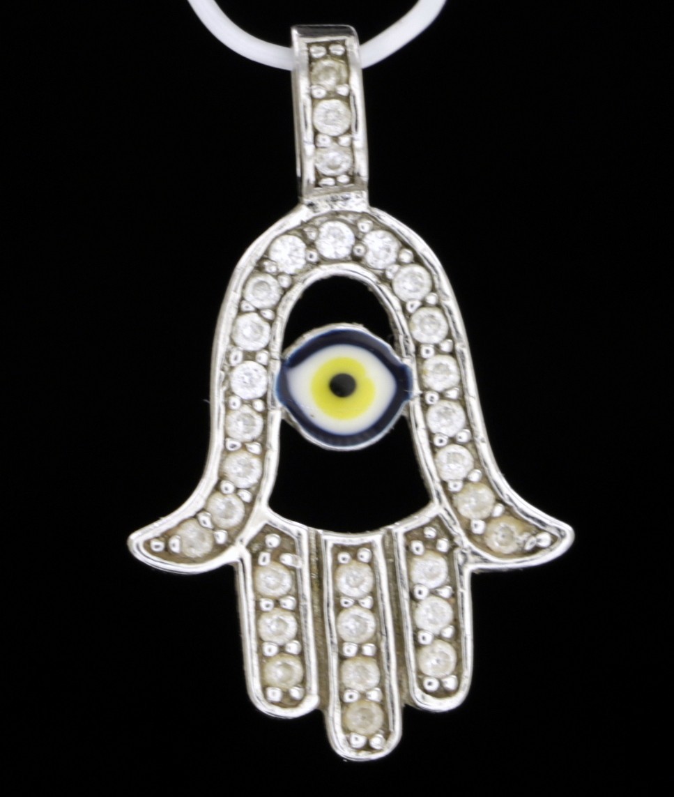 925 Ster. Silver Evil Eye Charm Pendant + CZ 24 x 14 mm 1.2 gr #1490