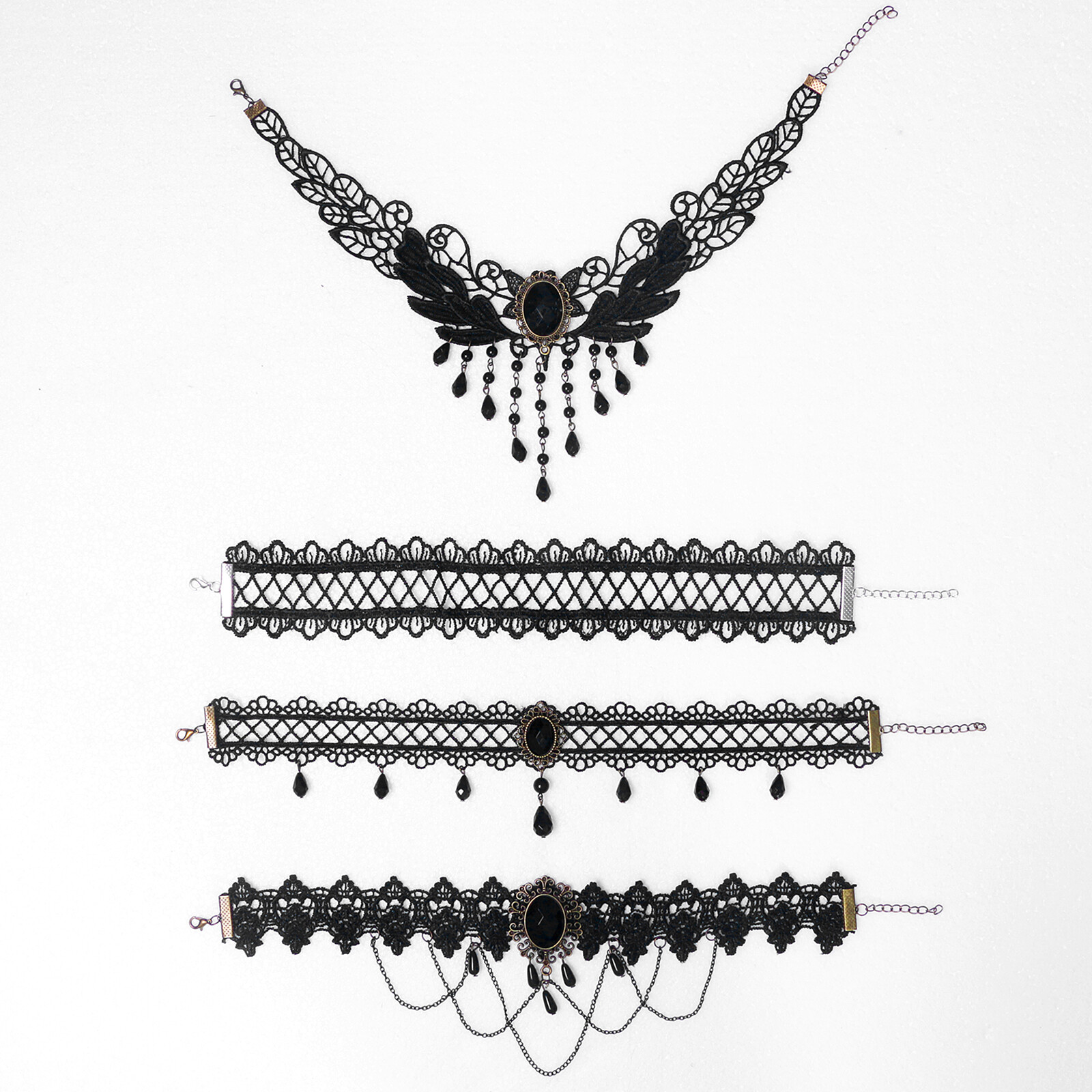 4pcs Womens Gothic Halloween Lace Choker Collar Victorian Necklace Party Jewelry