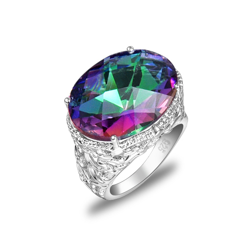 12 Pcs 1 Lot Xmas Wholesale Set Mixed Mystical Rainbow Topaz Gems Silver Rings
