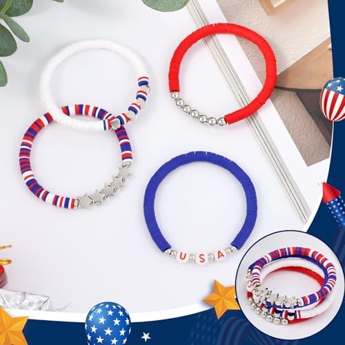 4Th of July Bracelets for Women, Patriotic Red White and Blue Bracelets,