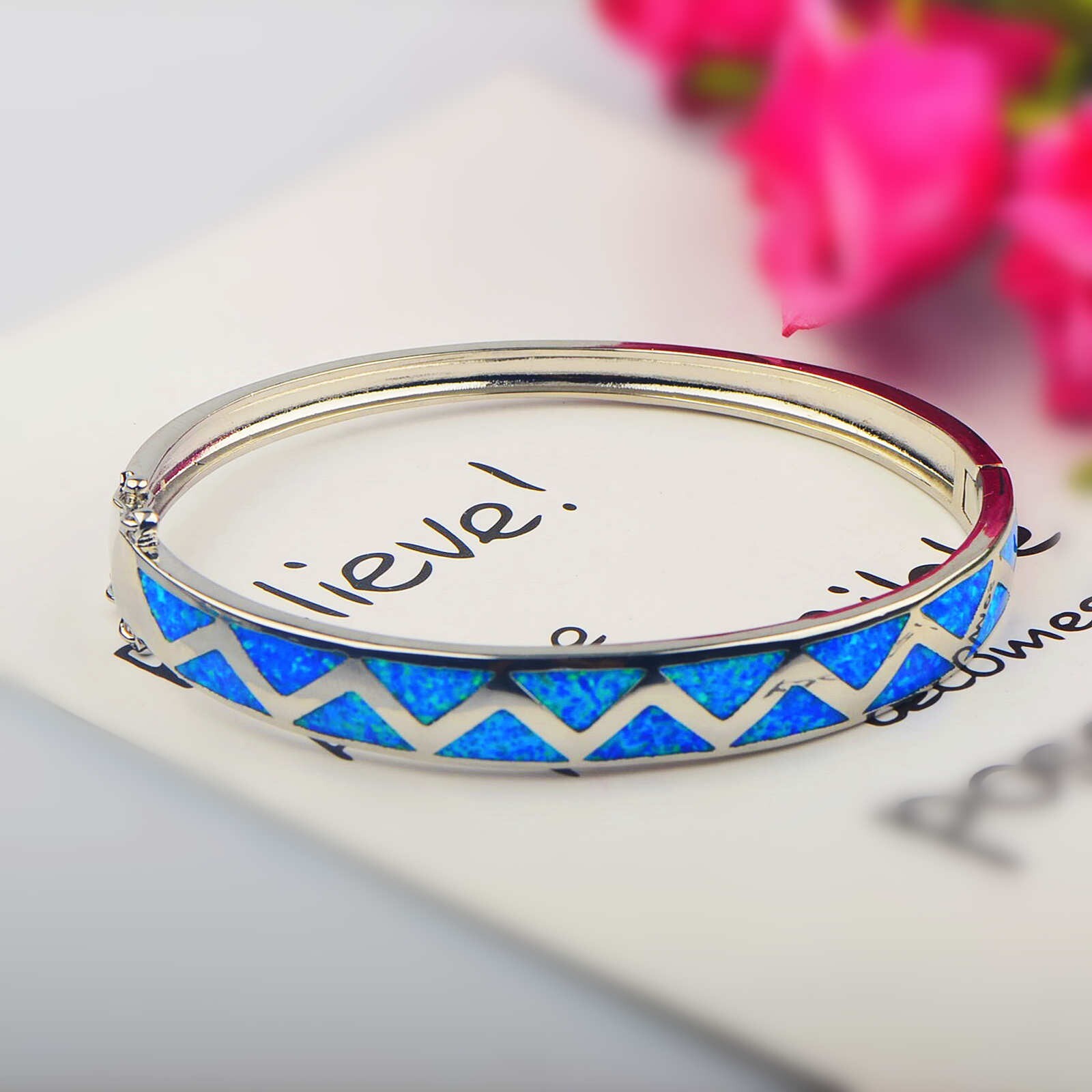 Hawaii Blue Opal Waves Cuff Bangles 925 Sterling Sliver Jewelry For Women Girls