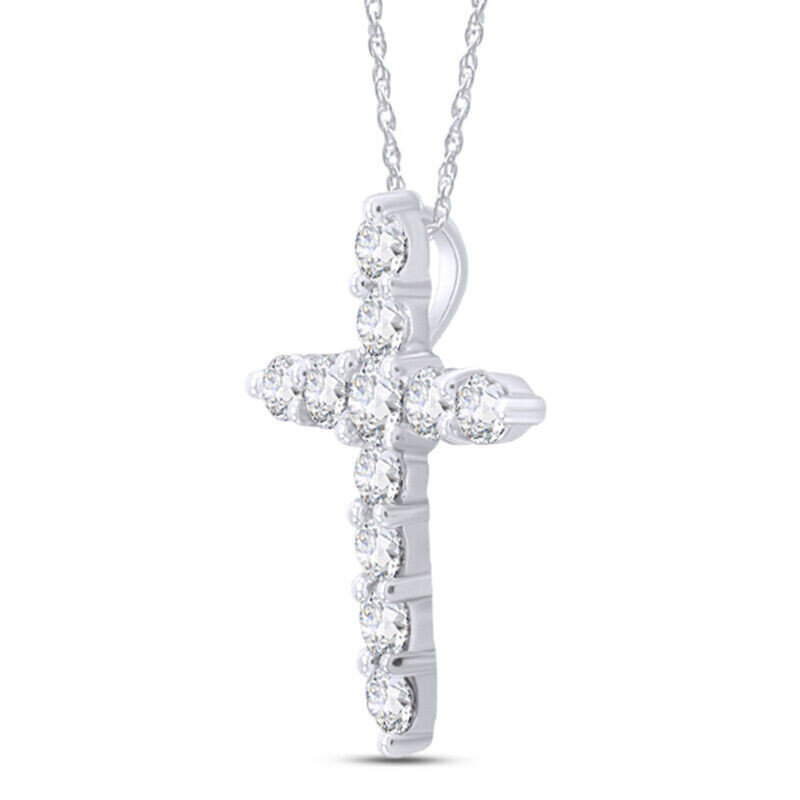 Cross Pendant 18″ Necklace Simulated Diamond in 925 Sterling Silver