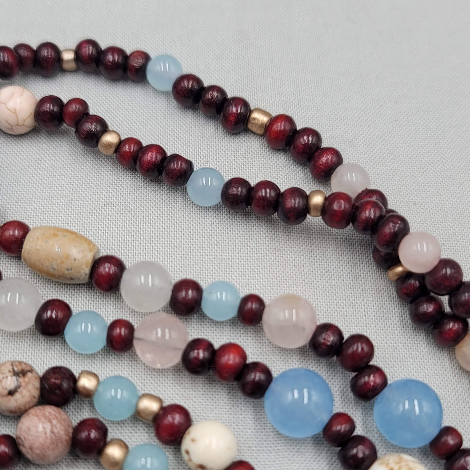 Multicolor Gemstone Beaded & Pendant Necklace Wood Beads 32″