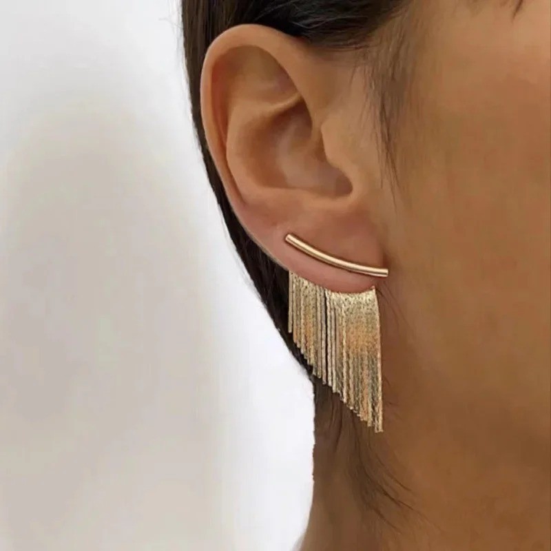 Gold Tassel Drop Earrings Women Elegant Dangle Party Wedding Jewelry Gift
