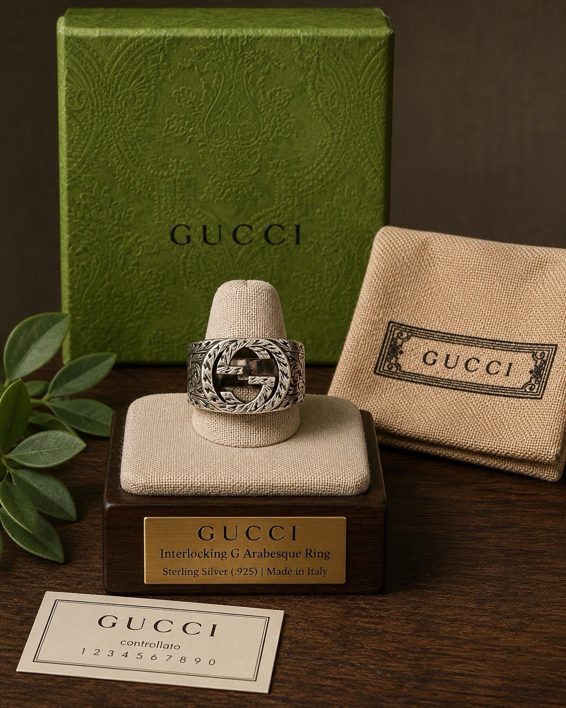 Gucci Interlocking G Arabesque Ring 925 Sterling Silver Size 6 Made Italy