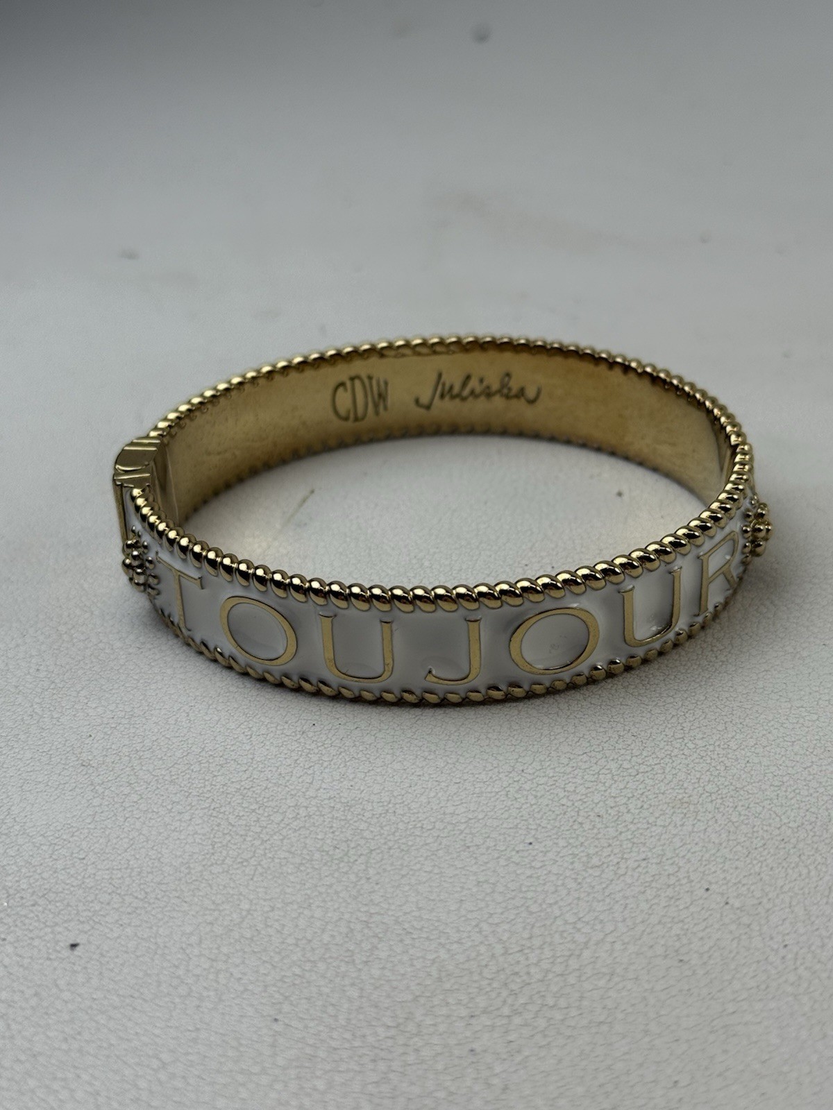 Juliska L’Amour Toujour Hinged White Enamel Bangle Bracelet