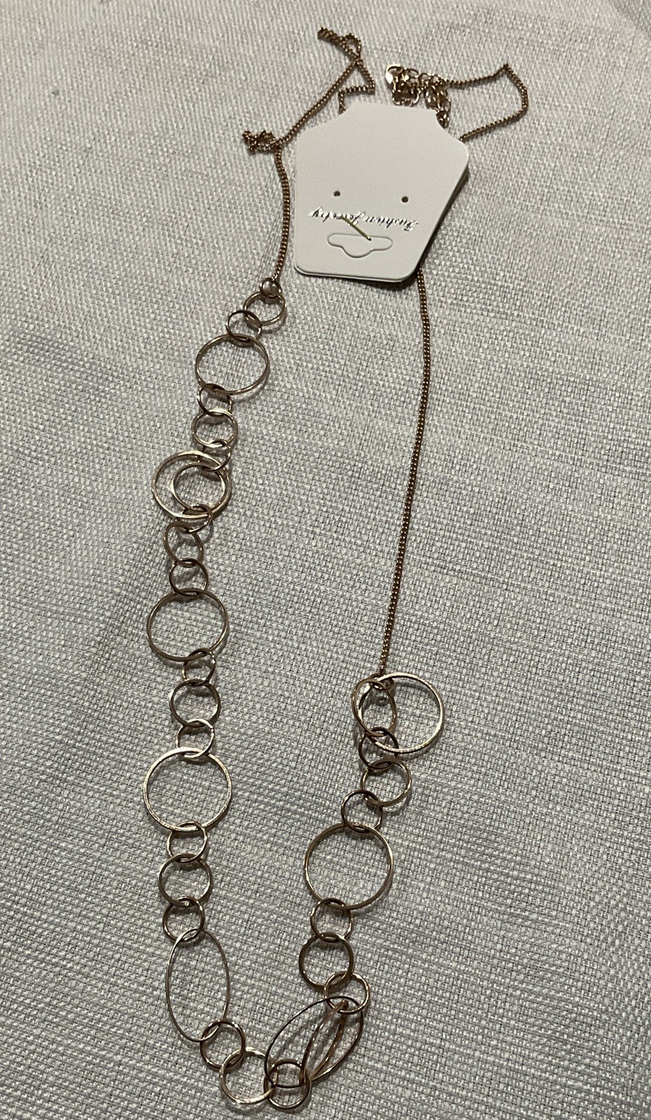 Silver tone cable chain necklace circle links metal lobster closure no stone