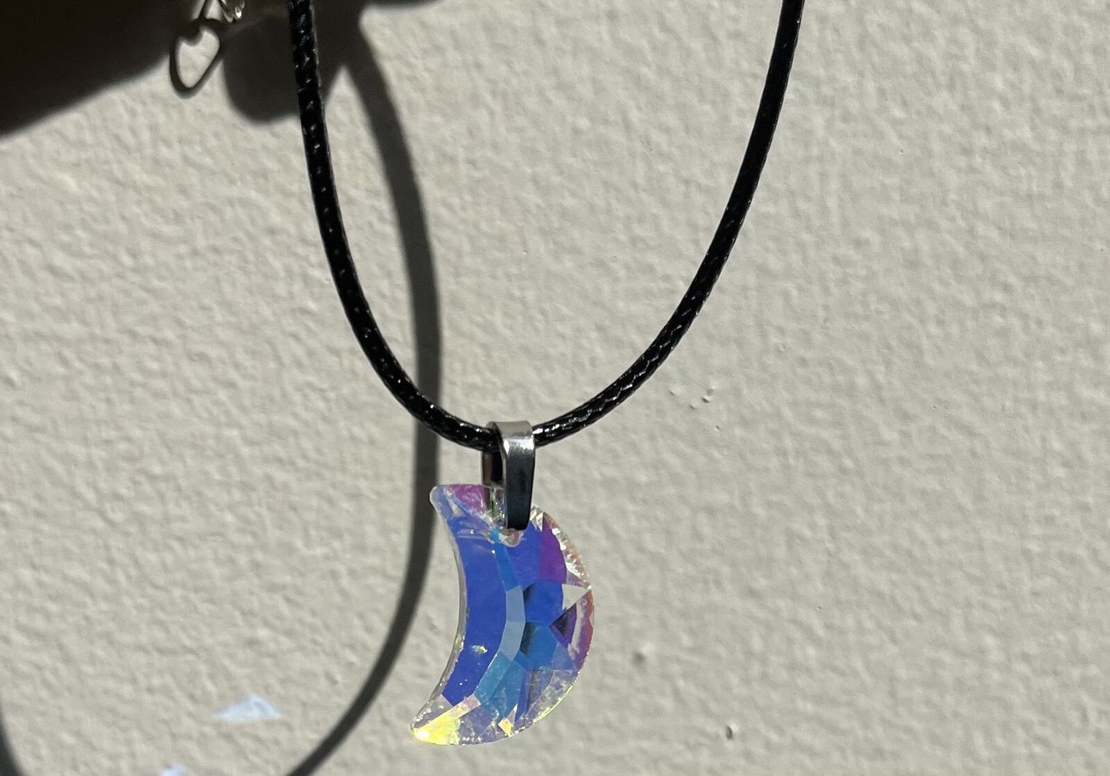 Swarovski Crystal Moon Aurora Borealis 1mm Black Leather Cord Women Necklace