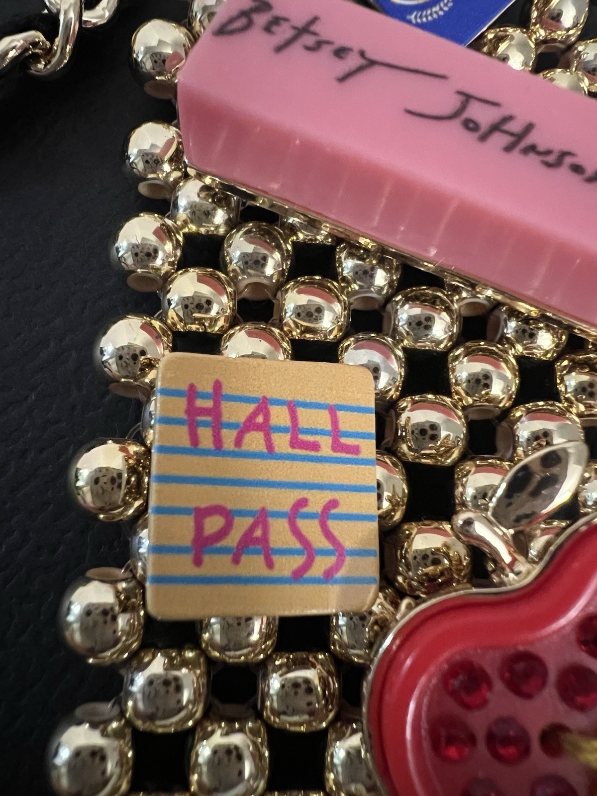 Betsey Johnson Necklace Gold Tone Chain Best In Class Detachable Brooch Tie NWT