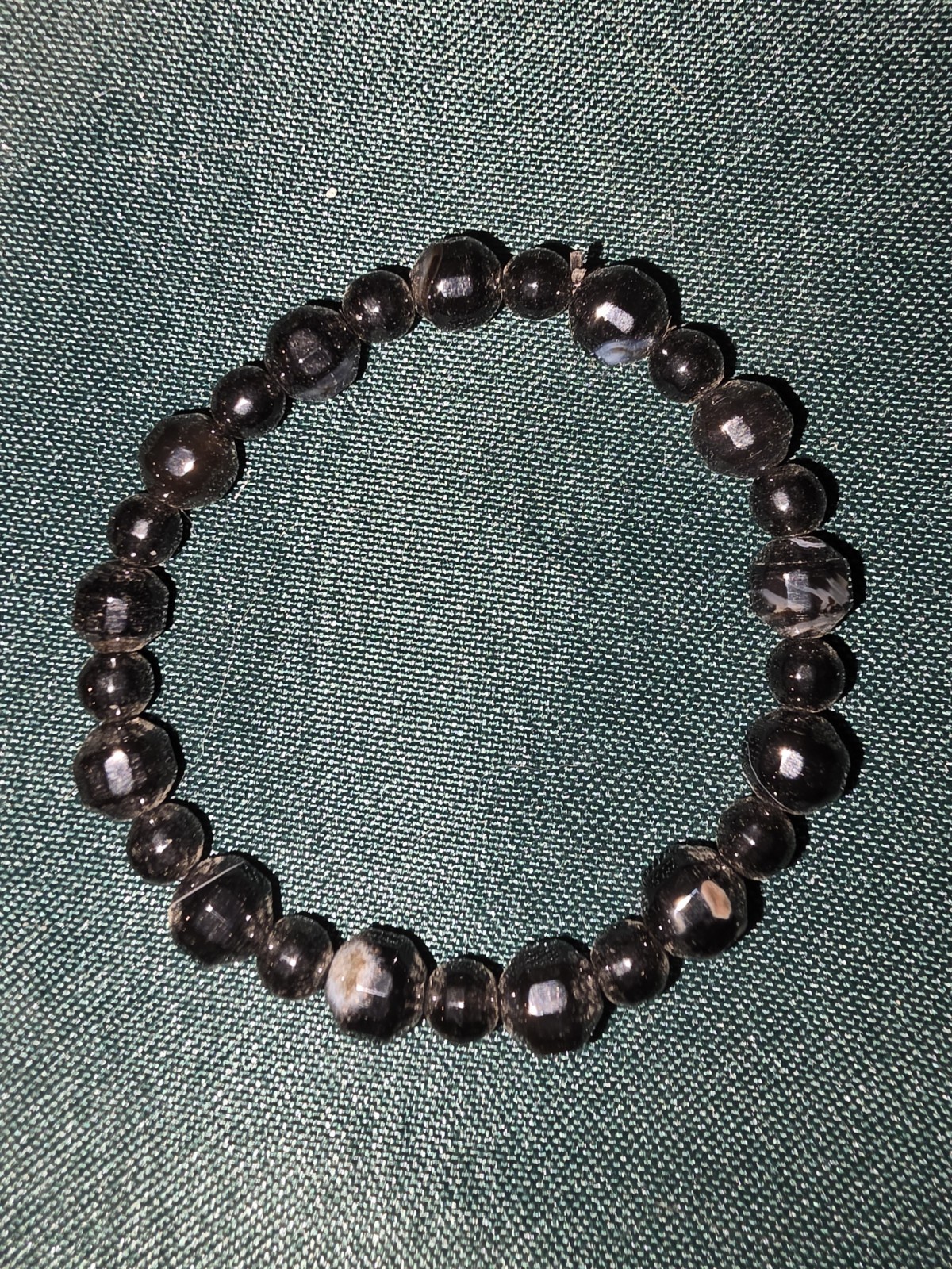Multi Shape Bead Black And White Agate Elastic Genuine Gemstone Bracelet