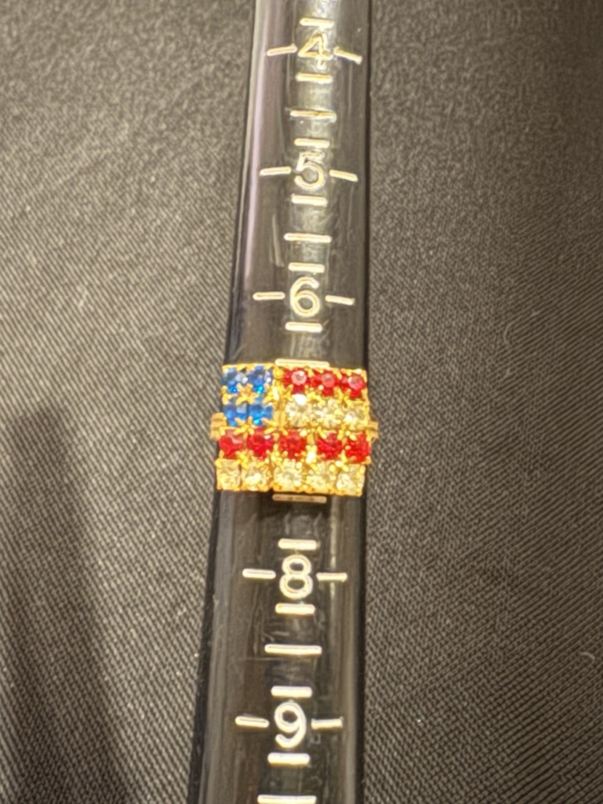Adjustable Costume Red White and Blue Rhinestone Ring In a Flag Design