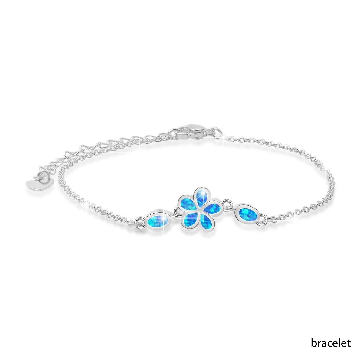 Blue Opal Plumeria Bracelet 925 Sterling Sliver Jewelry For Women Girls