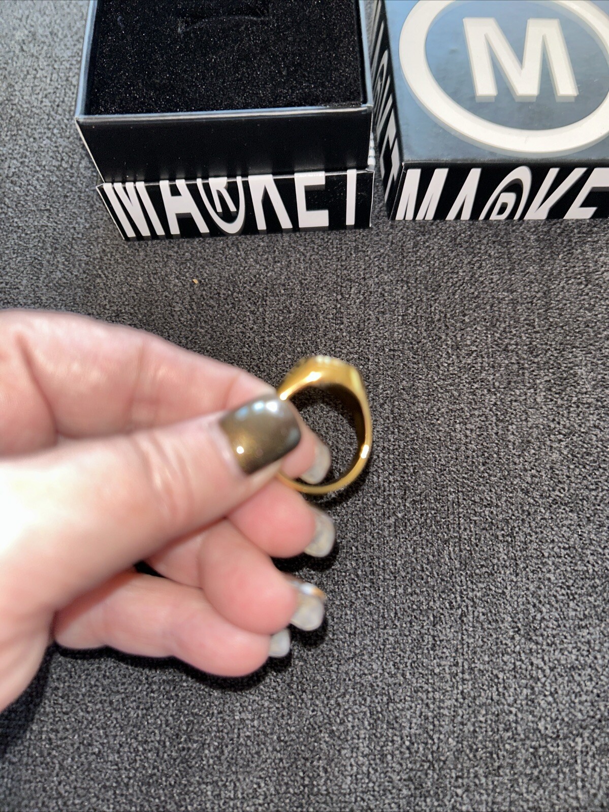 Monogram M Initial For Chinatown Market Gold Tone Ring Unisex Sz 8 New