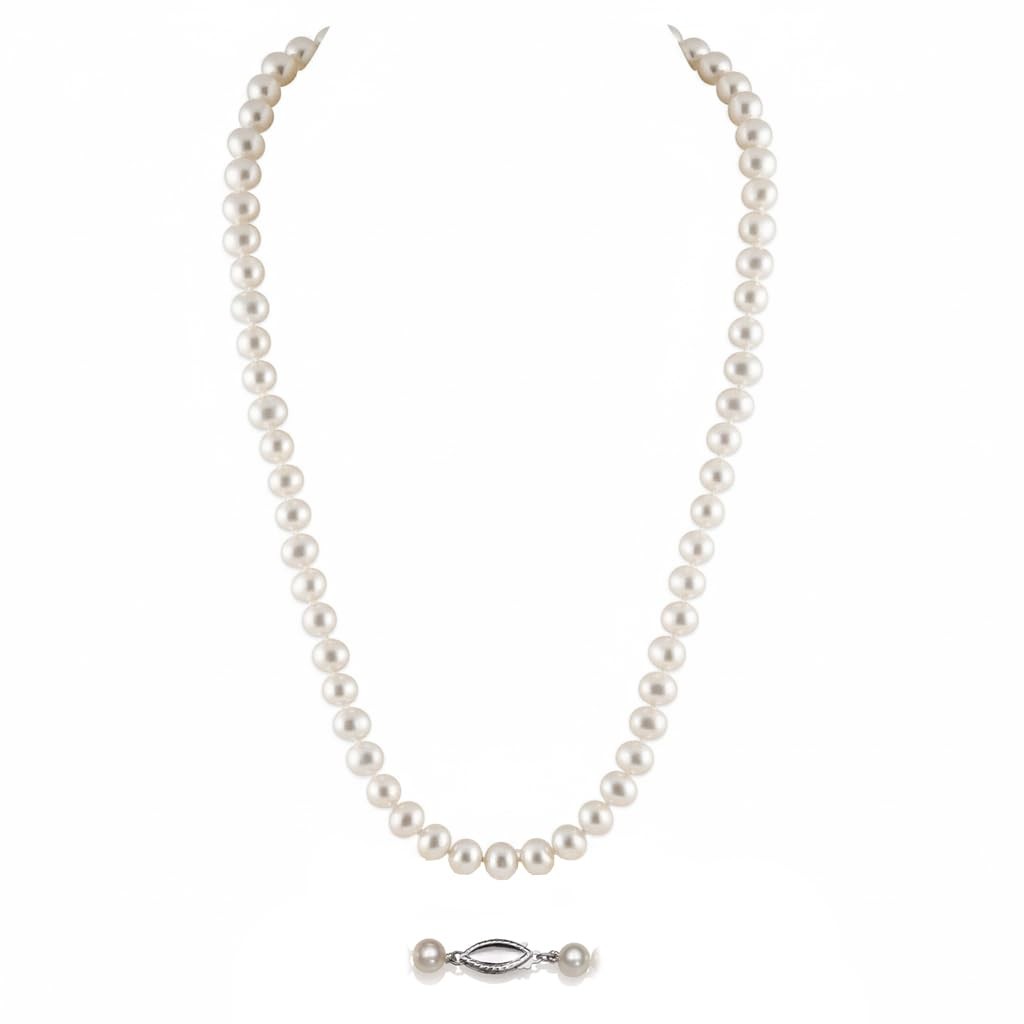 Natural Round Cultured Freshwater Real Pearl Necklace in Sterling Silver, 6.0…