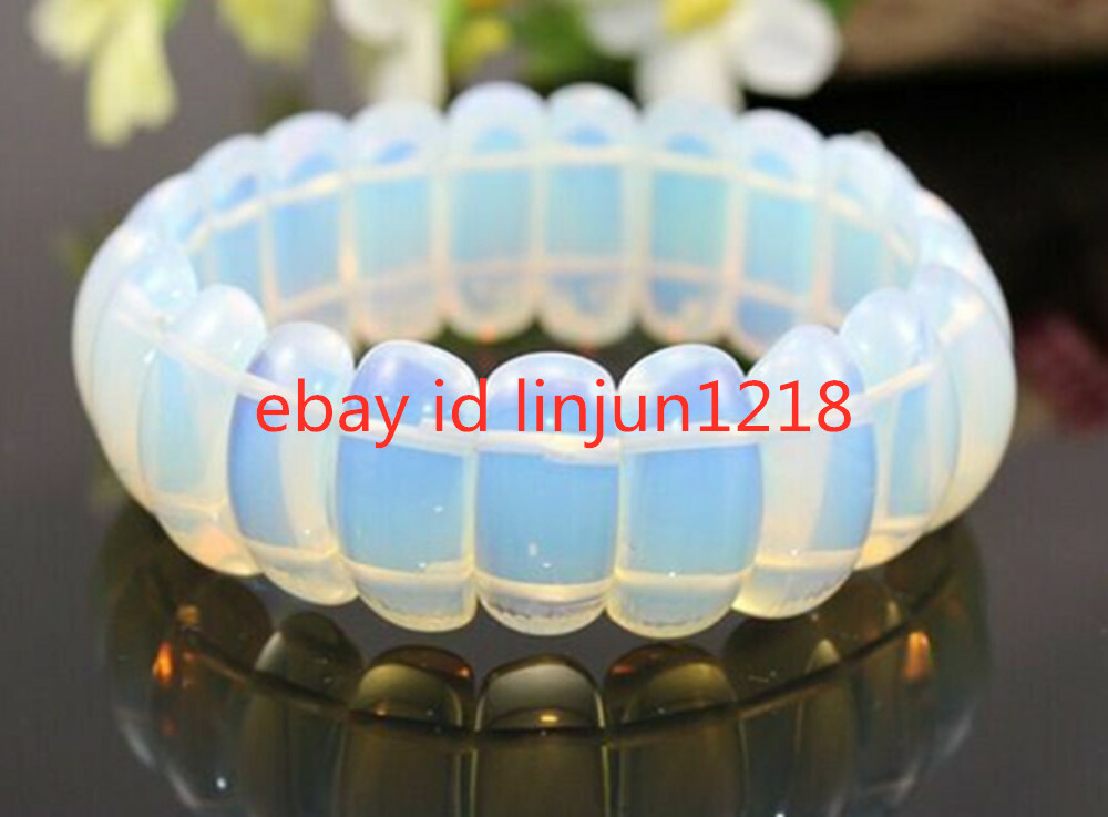 Natural New Sri Lanka Moonstone Opal Elastic Bangle Bracelet 7” AAA