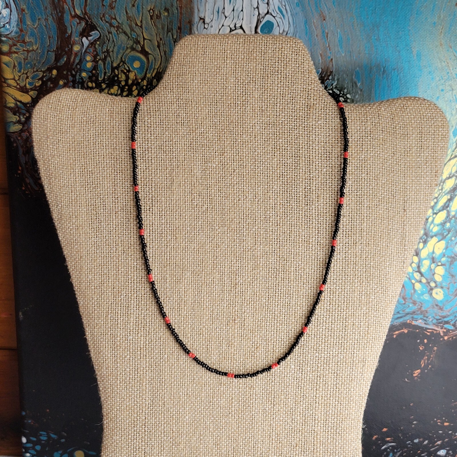 Black and Red Surfer Handmade Boho Choker Beaded Necklace Hippie Beads