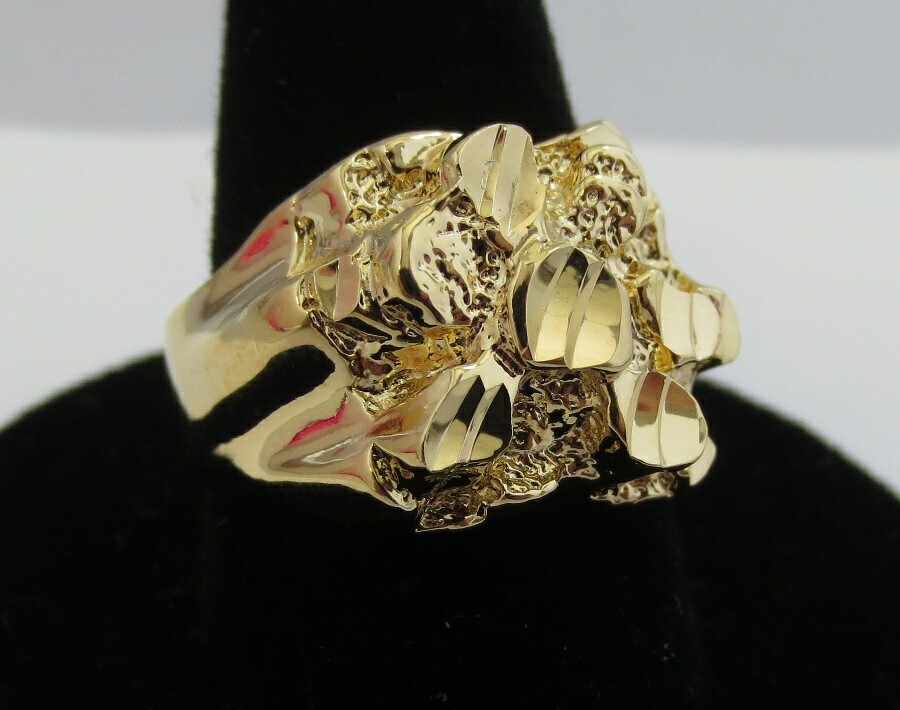 SIZE 5-13 MENS SQUARED OFF STYLE 14 KT GOLD PLATED NUGGET BLING RING STYLE 2