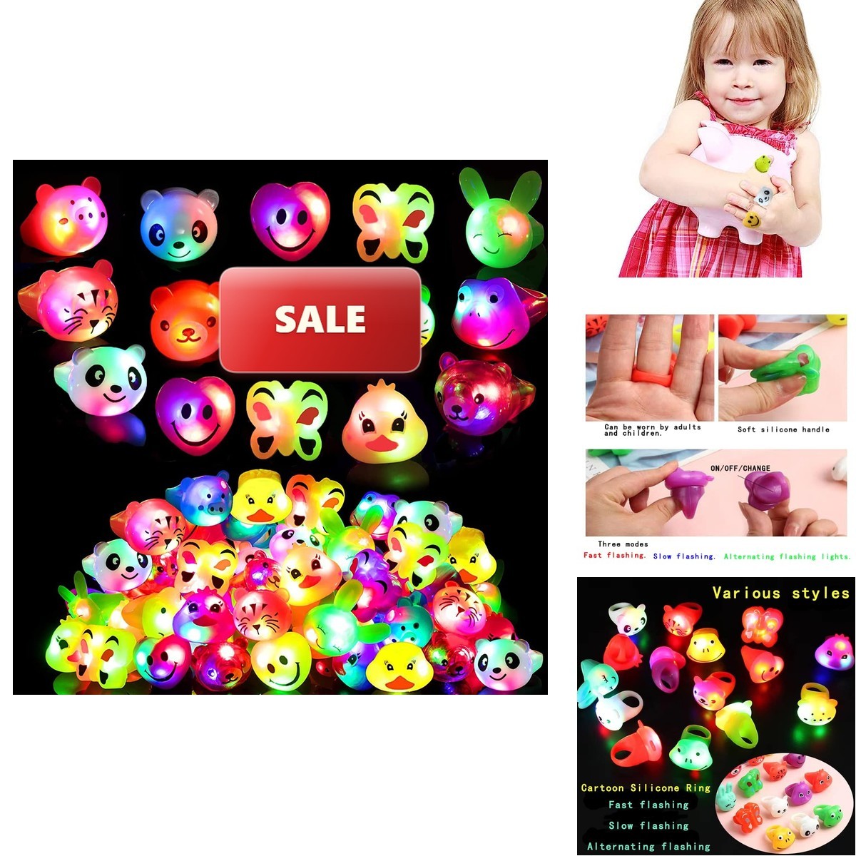 27 Pcs LED Light Up Ring Colorful Flashing Glow in Dark Soft Jelly Party Favors