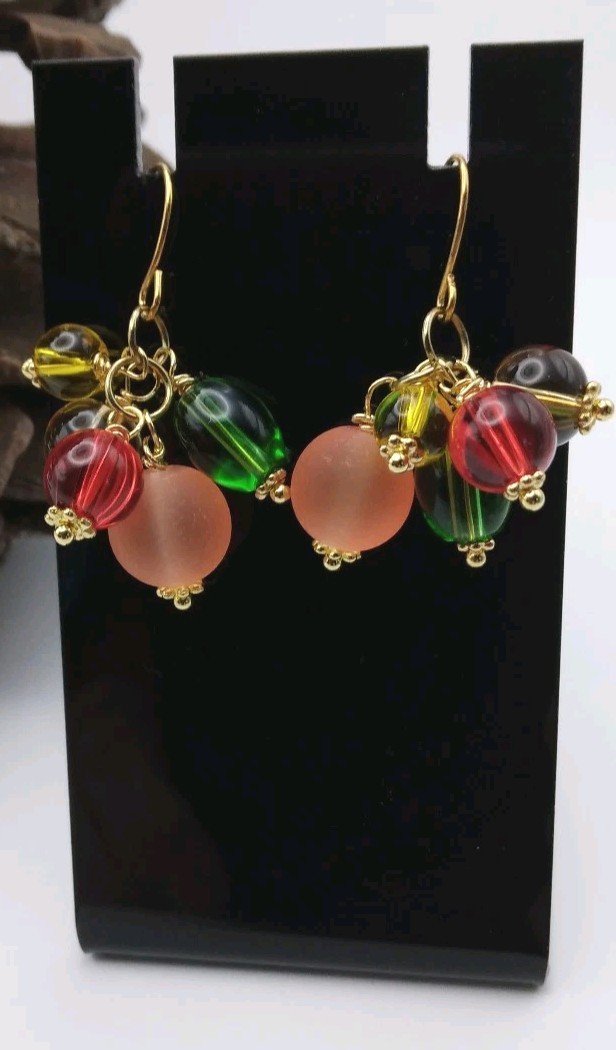 Fall Autumn Dangle earrings NF Multicolor USA Handmade 1 1/4″ Gold Boho Hooks