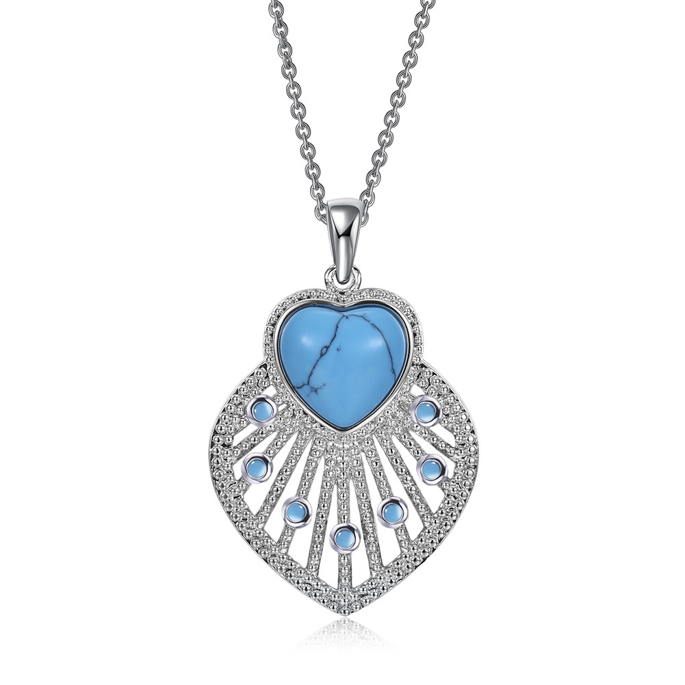 Platinum Plated Necklace Pendant Heart Kallaite Blue 18 Inches 1MM Lobster B190
