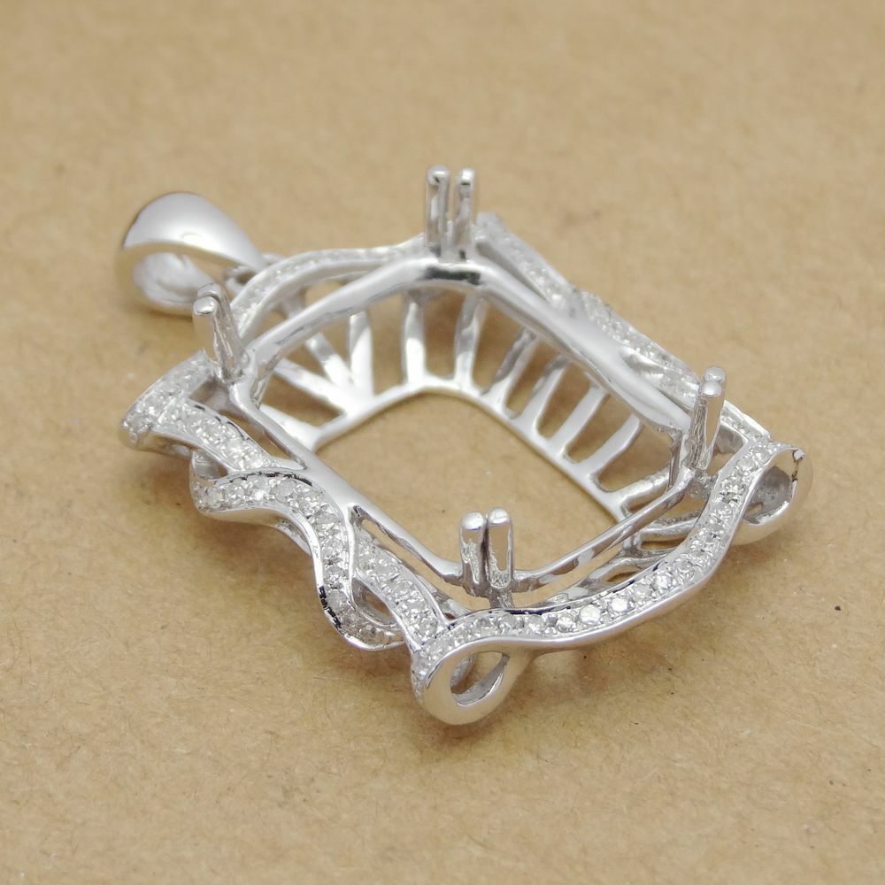 Emerald 12x17mm to 14x19mm Sterling Silver Natural Diamond Semi Mount Pendant