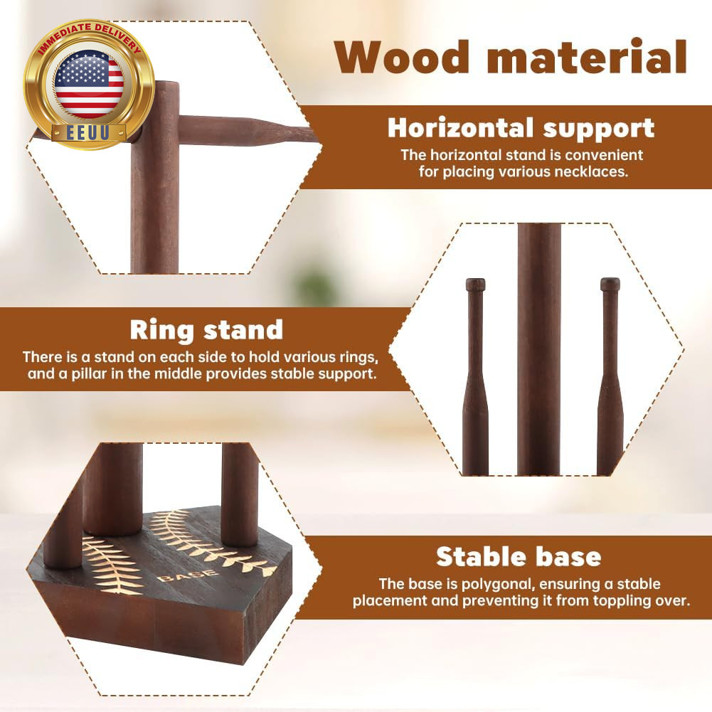Baseball Ring & Drip Necklace Display Holder, Wooden Championship Ring Display H