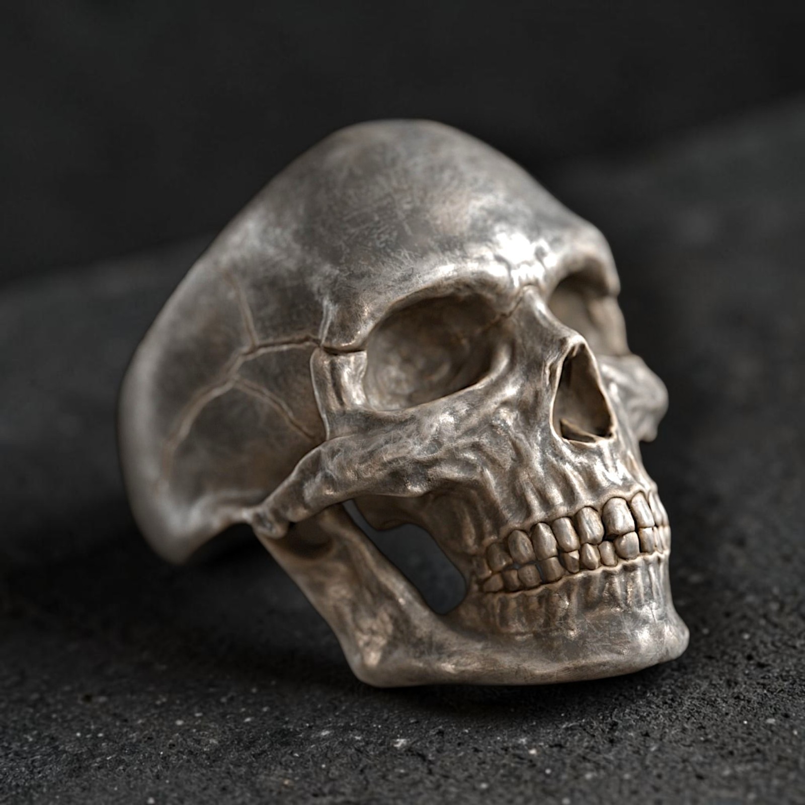 Sterling Silver Skull Ring, Gothic Biker Punk Rock Statement Jewelry