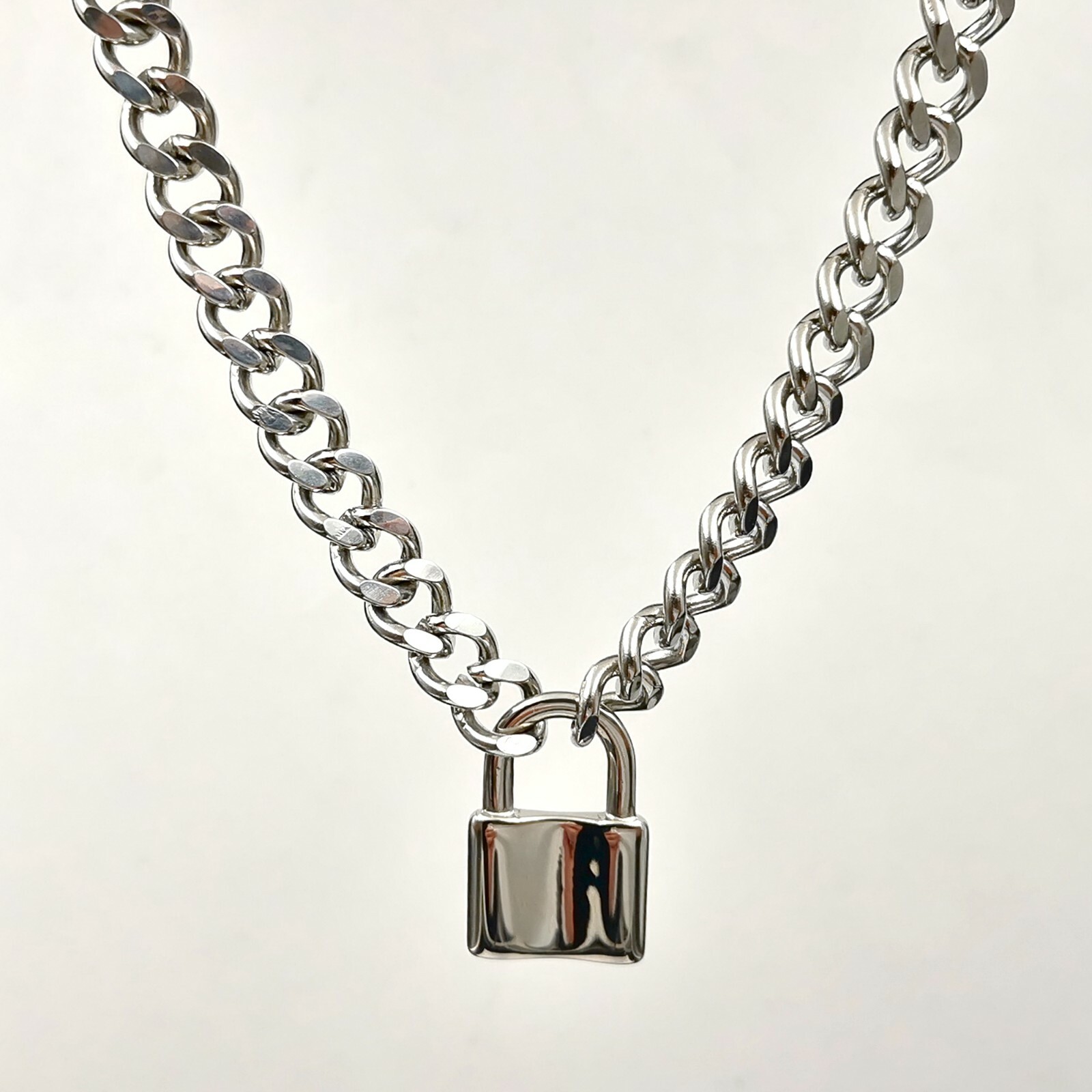 Partner Lock Necklace Padlock Pendant Interlocking Stainless Steel Curb Chain