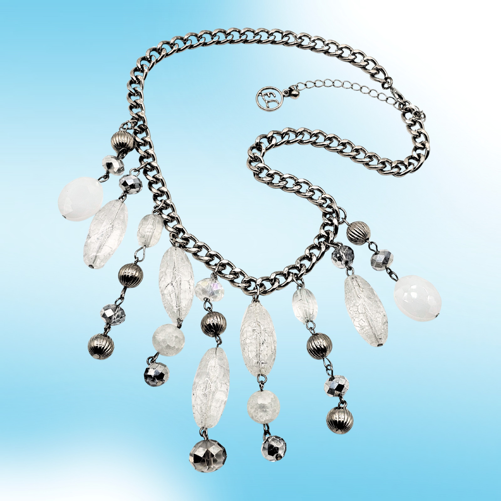 Statement Silver Chain Necklace with Lucite & Acrylic Charm Drops