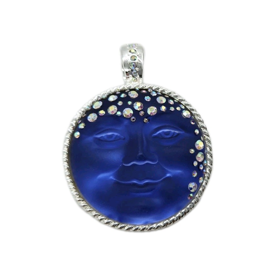 Kirks Folly Goddess Seaview Moon Foldover Magnetic Pendant Silver tone Blue