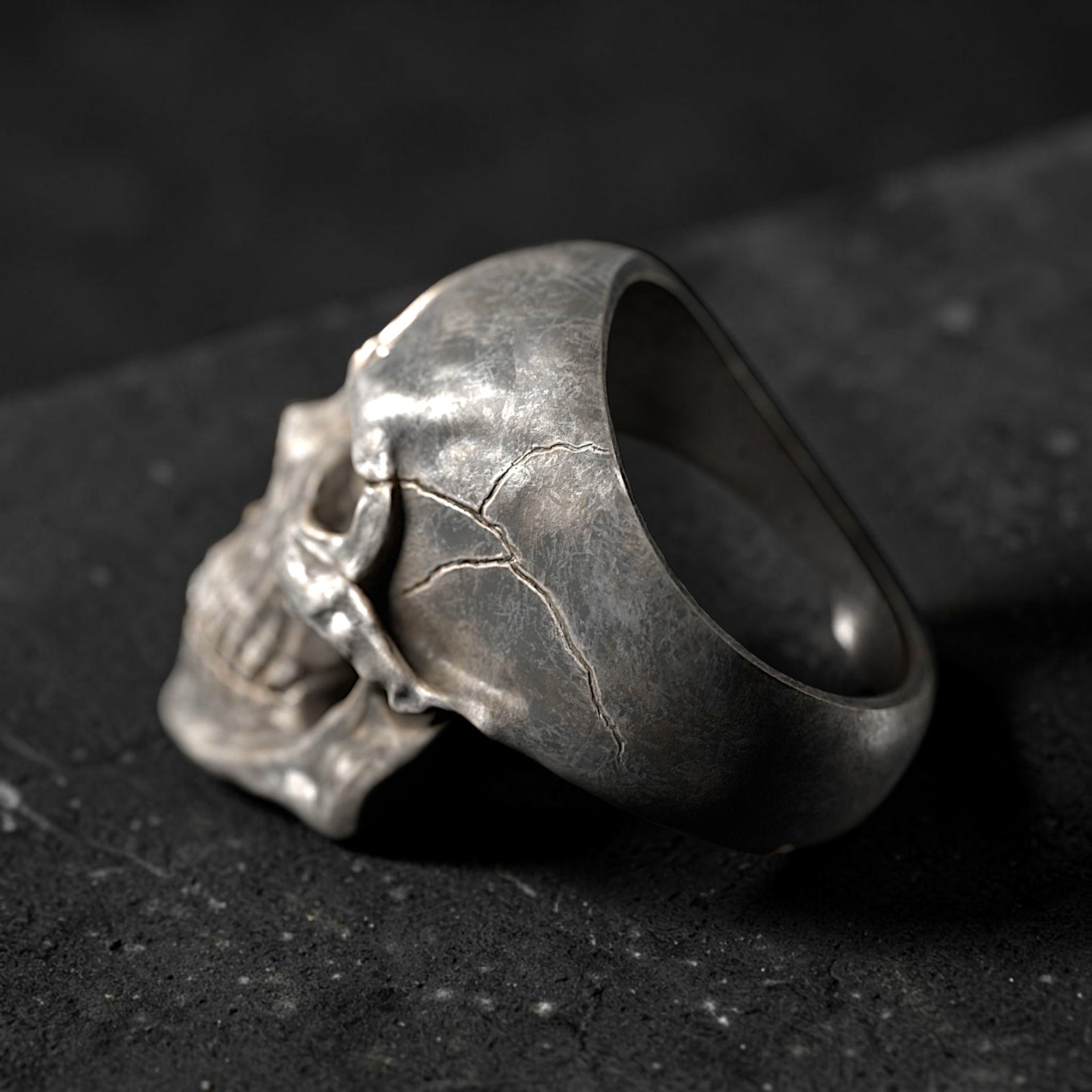 Sterling Silver Skull Ring, Gothic Biker Punk Rock Statement Jewelry
