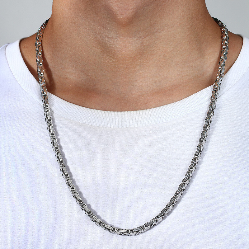 4/5/8mm Stainless Steel Byzantine Link Chain Necklace For Men Gold Silver Black