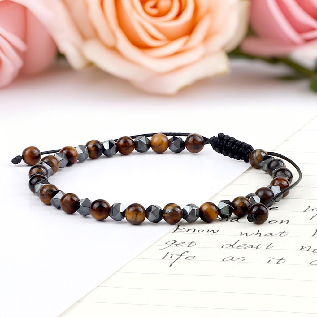Hematite Tiger’s Eye Obsidian Crystal Gemstone Beaded Triple Protection Bracelet